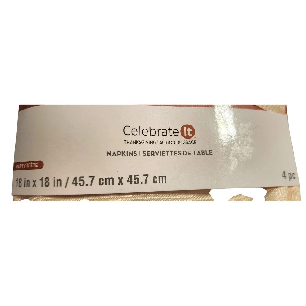 Celebrate It Thankful Thanksgiving Cloth Napkins  (2 Sets) 4 pc Set Beige Decor